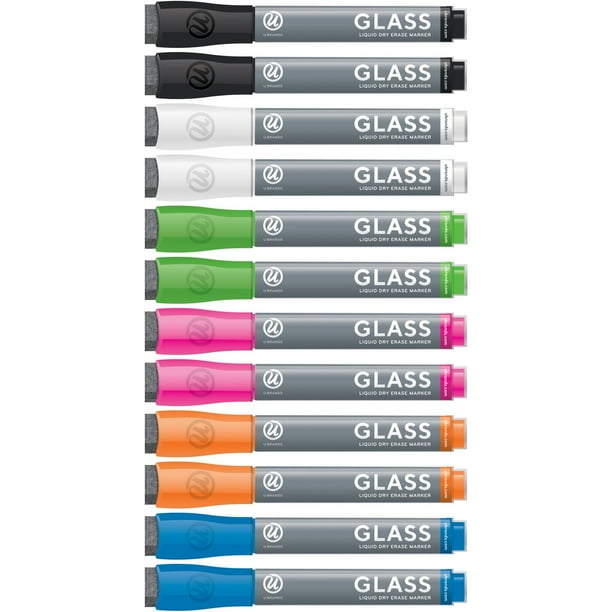 U Brands Liquid Glass Markers, Bullet Tip, Assorted Colors, 12 Count