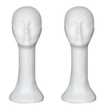 D-GROEE 2Pack Foam Female Human Head Long Neck Mannequin Manikin Display Head Wig Hat Stand White Foams Stand Model