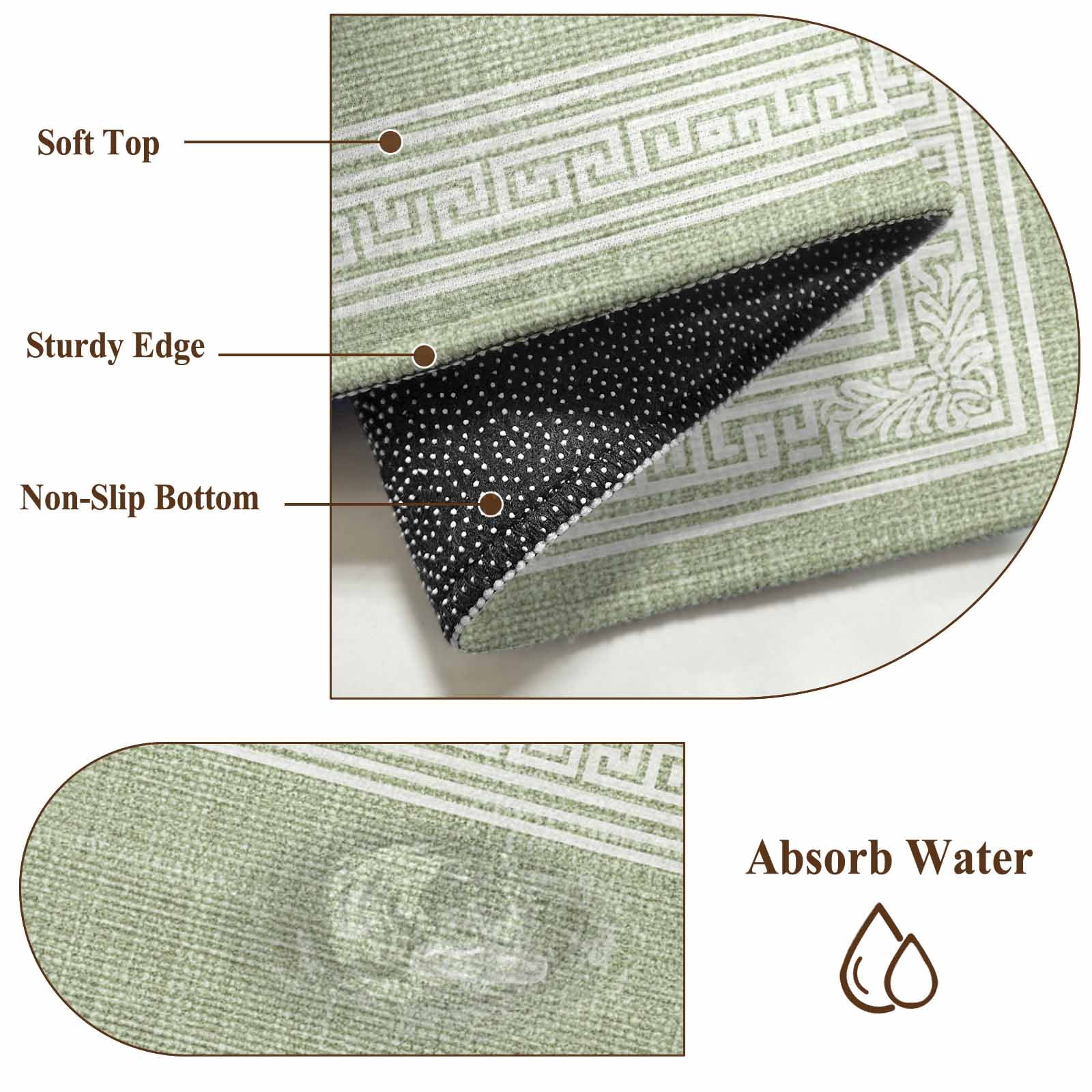 6x9 Area Rugs for Living Room, Sage Green Retro Greek Key Non Slip Area Rugs for Kitchen Bedroom Entryway, Geometric Greece Ancient Rustic Washable Carpet Runner Rug Floor Mats for Bedroom