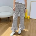 thumbnail image 2 of biudgviw Plaid Pants for Women Loose Wide Leg Lounge Pants High Waisted Ruffle Hem Palazzo Pants with Pockets Casual Outfits, 2 of 7