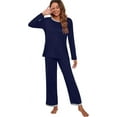 thumbnail image 4 of Women's Long Sleeve Sleepwear Soft Crew Neck Pyjama Set,Navy Blue, 4 of 5
