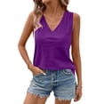 thumbnail image 2 of Women's Summer Solid Color V-Neck Pocket Casual Tank Top, Dark Purple 2XL, 2 of 5