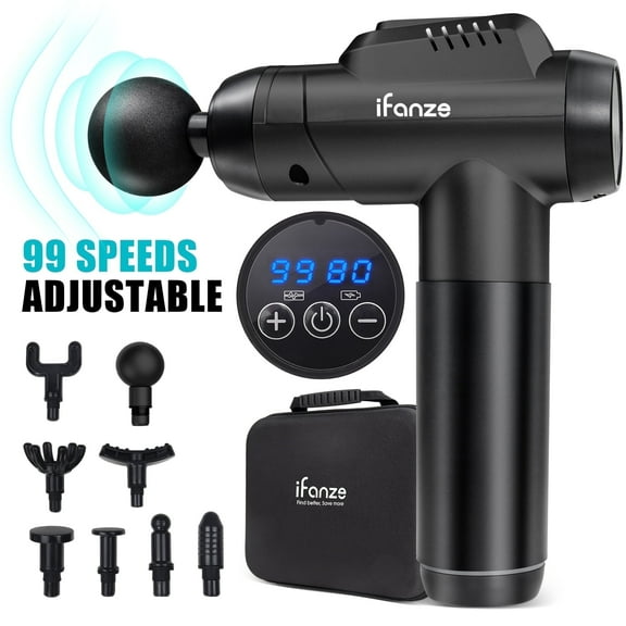 Massage Gun Deep Tissue, 99 Speeds Quiet Handheld Electric Muscle Massager with 8 Replacement Heads for Gym, Sport, Office, and Home, Black