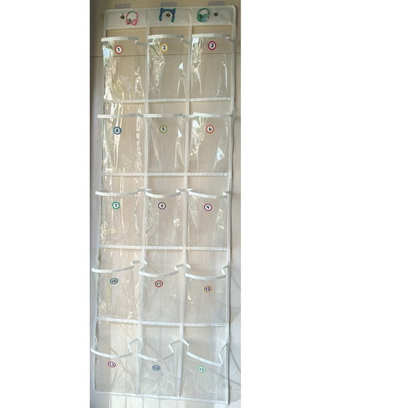 Nyhpar Headphone Storage Classroom Organizer, Over the Door Hanging Headphone Holder Organizer for Classroom Shelves with 15 PVC Clear Pocket Chart, Grade Teacher Finds Must Haves (1 pcs)