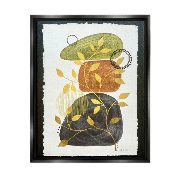 Layered Plant Leaf Pebbles Abstract Graphic Art Jet Black Framed Art Print Wall Art