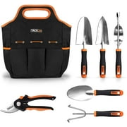 Tacklife 6 Piece Stainless Steel Heavy Duty Garden Tools Set, Black And Orange GGT4A