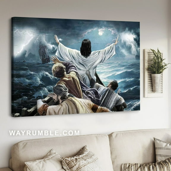 The storm on the sea, Jesus saved us - Jesus Landscape poster Prints, Wall Art, UNFRAMED-8x12