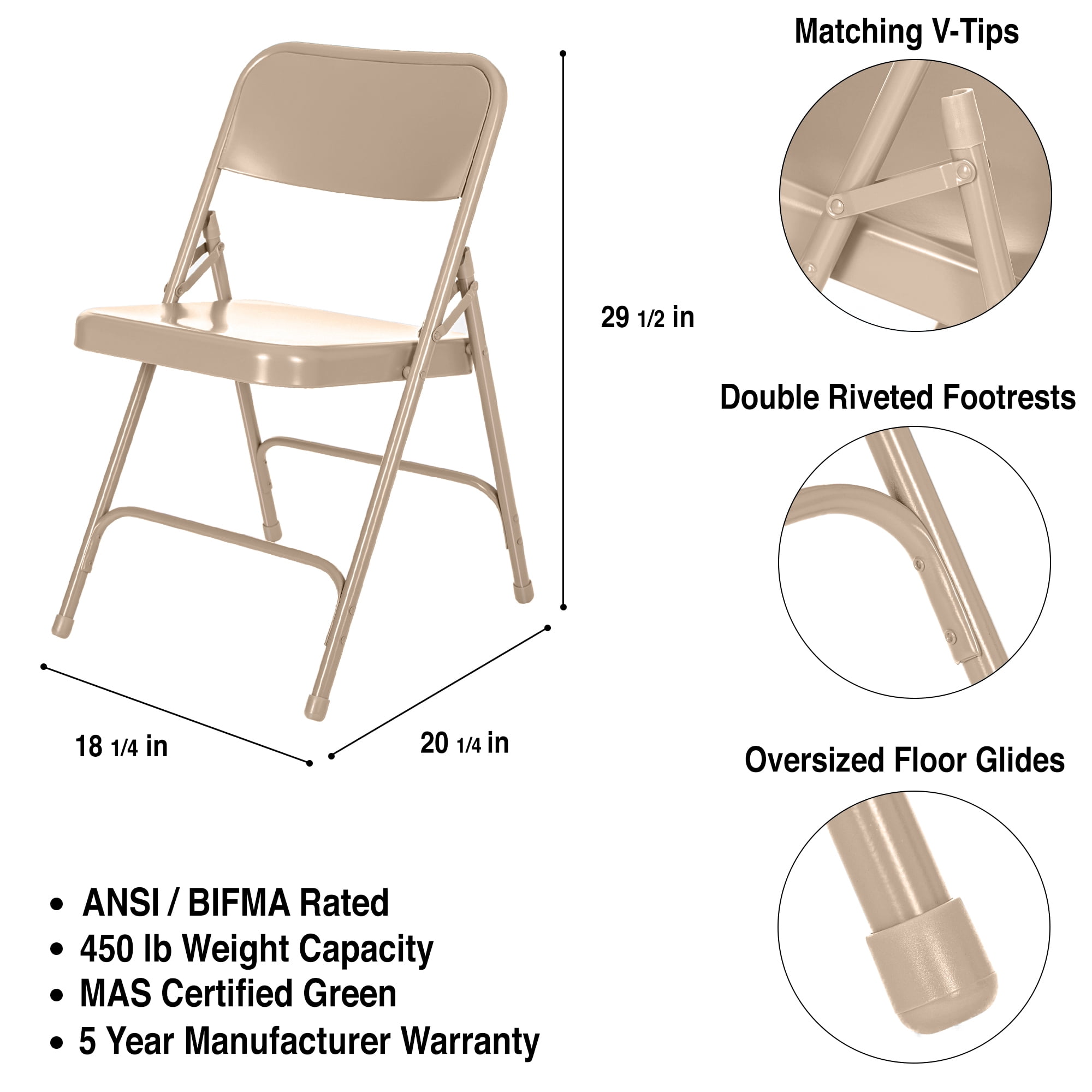 Hampden Furnishings Bernadine Collection Steel Double Hinge Folding Chair, Beige, 4 Pack