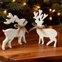 Christmas White Wooden Reindeer Set Festive Home Decor Shelf Closet Windowsill Durable Indoor Outdoor Holiday Decoration Modern Accent for Winter Christmas Display
