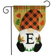 Fall Gnome Burlap Monogram Letter E Garden Flag 18" x 12.5" Briarwood Lane