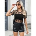 thumbnail image 4 of Hibeli Women Semi Sheer Mesh See Through Floral Embroidery Short Sleeve Clubwear Top Shirt, 4 of 7
