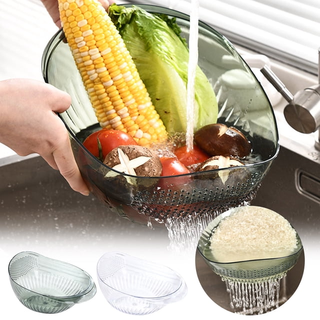 Bowayaoa Transparent Storage Basket for Washing Fruits and Vegetables, Kitchen Draining Basket for Rice and Produce, Multipurpose Mesh Colander