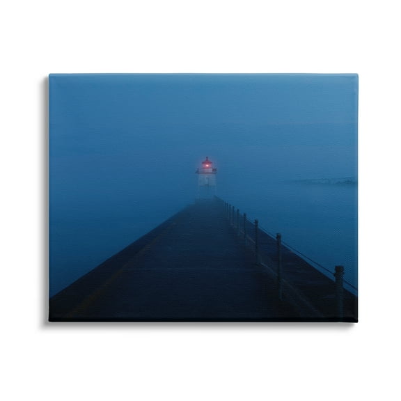 Stupell Industries Foggy Lighthouse Dock Landscape Photography Gallery Wrapped Canvas Art Print Wall Art, 20 x 16