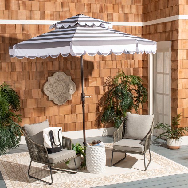 Safavieh Vienna 9 Market Crank Double Top Patio Umbrella Grey White Walmart Com Walmart Com