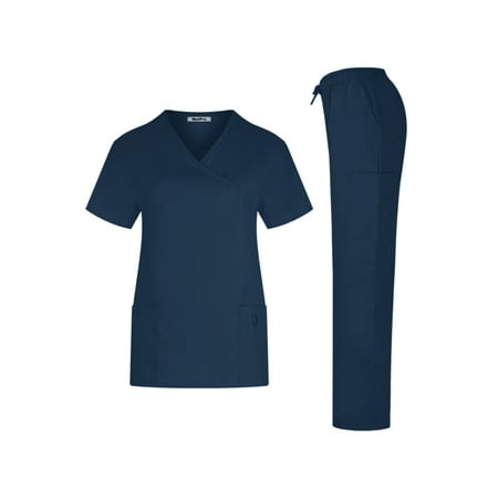 

Minty Mint Women s Solid Medical Scrub Set Mock Wrap Top and Cargo Pants Carribean 2XL