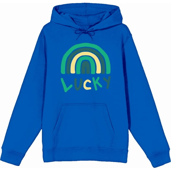 St Pats Lucky Rainbow Blue Adult Long Sleeve Hoodie-Medium