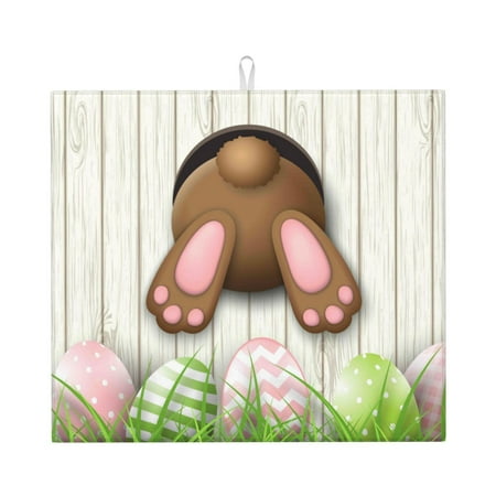 

Xecao Brown Bunny Print Dish Drying Mat for Kitchen Counter Absorbent Coffee Bar Mat Dish Drainer Rack Mats Dining Room Decoration