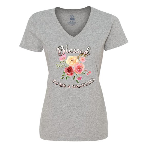 Inktastic Blessed to Be a Grandma- Flowers Women's V-Neck T-Shirt