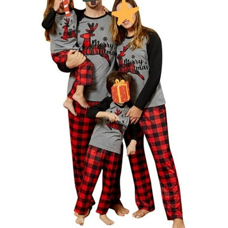 

HESHENG Merry Christmas Family Matching Pajamas Sets Plaid Deer Printted Holiday Xmas Pjs Sleepwear For Family Kids 8T