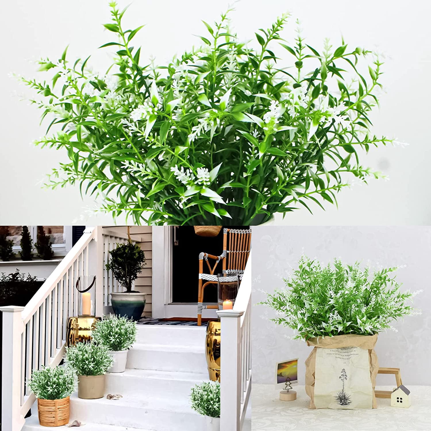 Morttic 16 Bundles Artificial Lavender Plants Outdoor for Home Decoration, Fake Flowers Plastic for Wedding Kitchen Garden Window Box Porch Office Indoor Decor