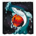 thumbnail image 3 of Ambesonne Animal Shower Curtain, Whale and Fisher Sailor, 69"Wx84"L, Blue Dark Blue and White, 3 of 5