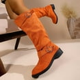 thumbnail image 6 of Orange Ladies Stacking Design Boots With Suede And Belt Buckle For Elevation Ideal For Cold Weather, 6 of 6