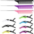 thumbnail image 2 of GHSDFBB Rat Tail Comb Hair Clips Set：3Pcs Rat Tail Combs Steel Pin Rat Tail Carbon Fiber Heat Resistant Teasing Combs and 7Pcs Alligator Styling Sectioning Clips of Professional Hair Salon Qual, 2 of 7
