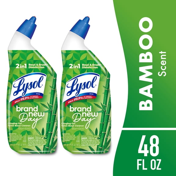 Lysol Toilet Bowl Cleaner Clinging Gel, Cleaning, Disinfecting, and Stain Removal, Bamboo Scent, 24 fl oz. (2 Pack)