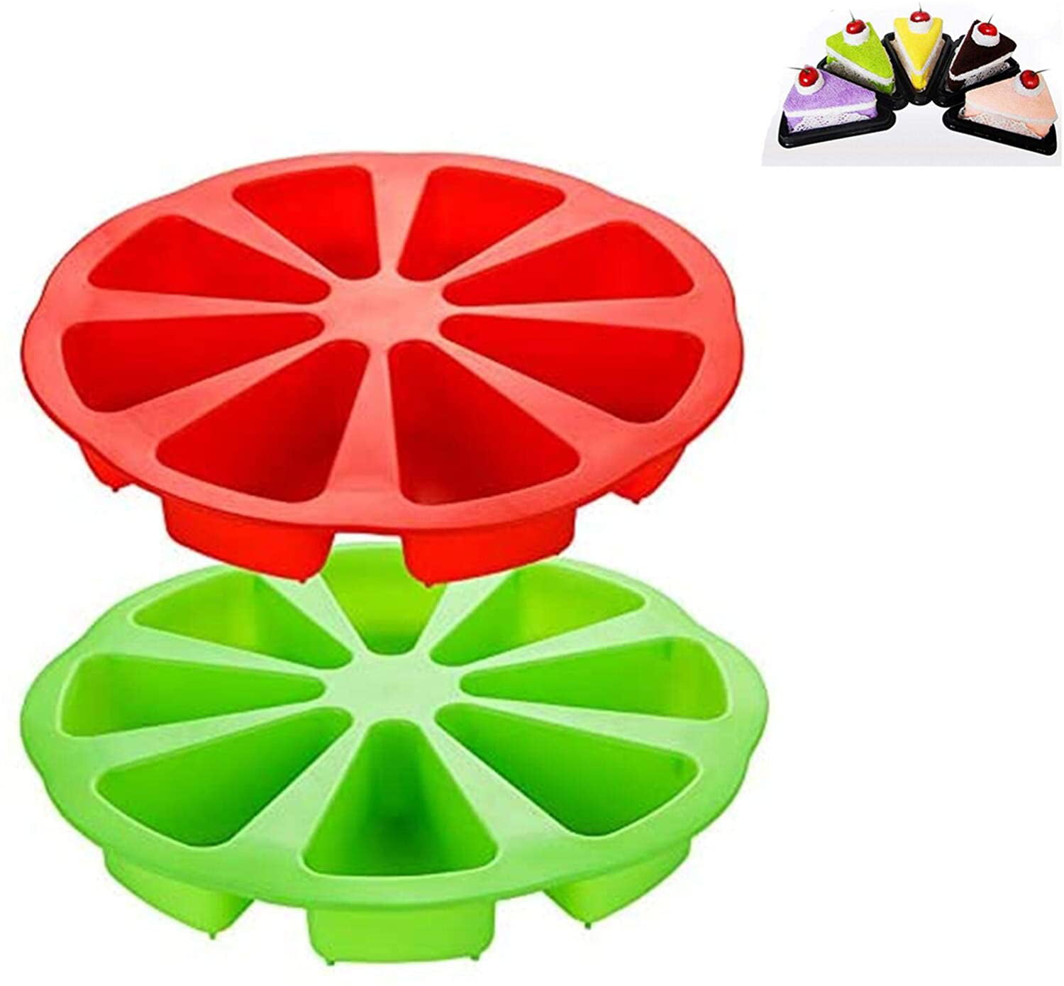 Round 8 Triangle Cavity Cake Pan Mold,Silicone Cake Mould,Triangle Cake Mould Individual Portion Cake Pan Mould Red&Green 