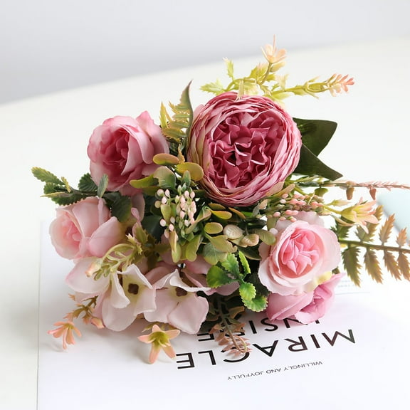 ZXNWN Clearance Sales Artificial Flowers Small Artificial Peony Silk Flowers Peonies Bouquet Faux Rose Flower Arrangement for Home Party Decoration
