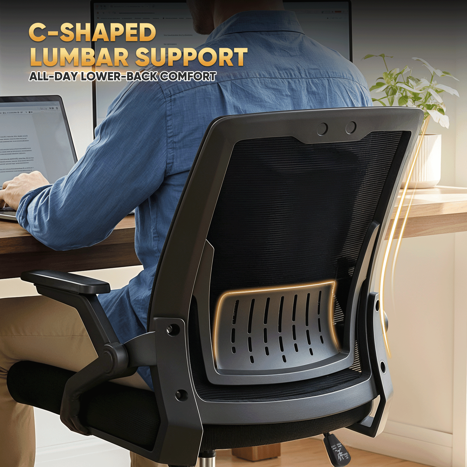 Magshion Ergonomic Mesh Office Chair with Flip-Up Armrests, Adjustable Height & Reclining High Back, Black