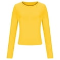 thumbnail image 4 of Hvyesh Womens Long Sleeve Round Neck Shirts Basic Tee Spring Solid Tops Teen Girls Thermal Underwear Outfits Clothes 2025 Yellow,S, 4 of 5