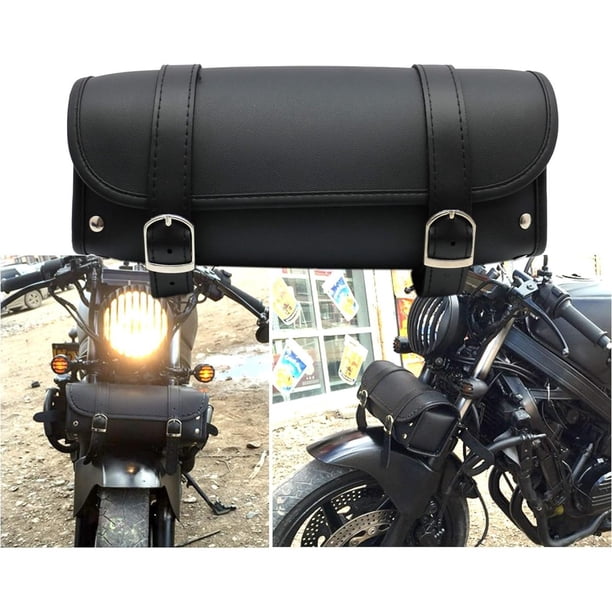 Bolsa para Tenedor de motocicleta, bolsa de herramientas impermeable para manillar, alforja de cuero PU, bolsa de herramientas de almacenamiento delantera y trasera, 2 correas