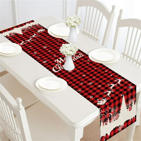 

qucoqpe Merry Christmas Table Runner Red Buffalo Check Tablecloth Xmas Snowflake Table Cover Rustic Kitchen Buffalo Plaid Table Decorations Party Favors 71 x 11.7 Inch