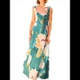thumbnail image 2 of Vestido Fluido Sin Mangas con Cuello Cuadrado y Estampado Floral para Mujer. Vestido Maxi de Corte A. Verde S, 2 of 10