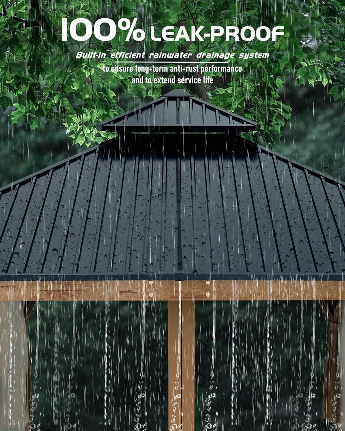 10x10 Ft Wood Gazebo, Upgrade Wooden Frame, Double Galvanized Steel Roof, for Backyard, Patio, Garden and Lawn