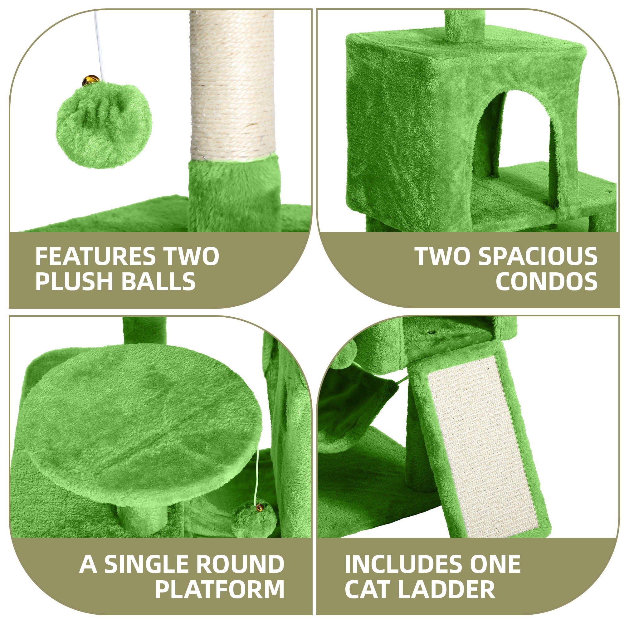 Uforic 54in Cat Tree Tower, Multi-Level Cat Condos, with Scratch Posts, Plush Top Perches, Hammock, Pet Play House, Green