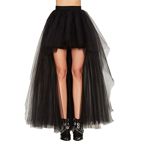 Fashion Women Skirt New Punk Mesh Irregular Front Short Back Long Tutu Puff