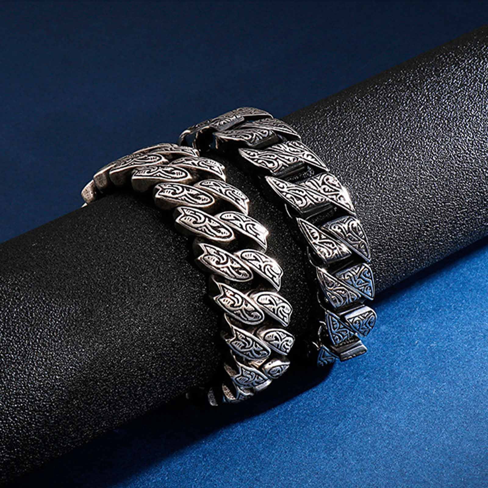 Titanium Steel Adjustable Viking Bracelet for Men & Women, Norse Rune Engraved Chain Jewelry with Gift Box, Hypoallergenic Rustproof Biker Punk Accessory