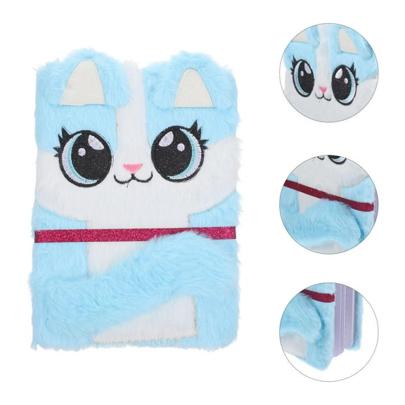 EXHUMKY Cute Fluffy Notebook Blue Plush Cover for Notes Smooth Liner Paper Diary