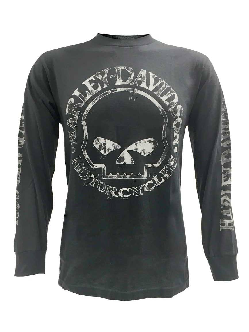 HarleyDavidson Men's Willie G Skull Long Sleeve TShirt Tee Charcoal