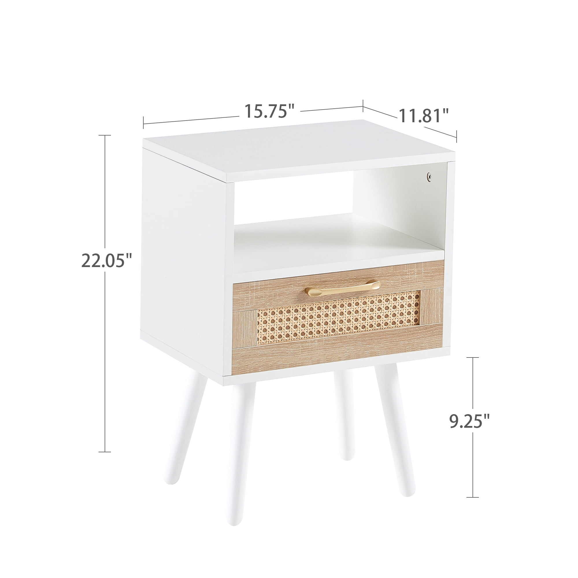 Kepooman Rattan Nightstand, 15.75" Bedside Table with Drawer and Solid Wood Legs, Wood End Table for Bedroom, White Kepooman Rattan Nightstand, 15.75" Bedside Table with Drawer and Solid Wood Legs, Wood End Table for Bedroom, White