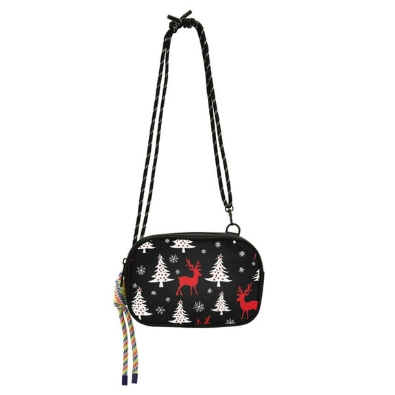 FORMRS Mini Crossbody Bag for Women Adjustable Rope Shoulder Casual Phone Purse, Red Reindeer Christmas Tree Pattern