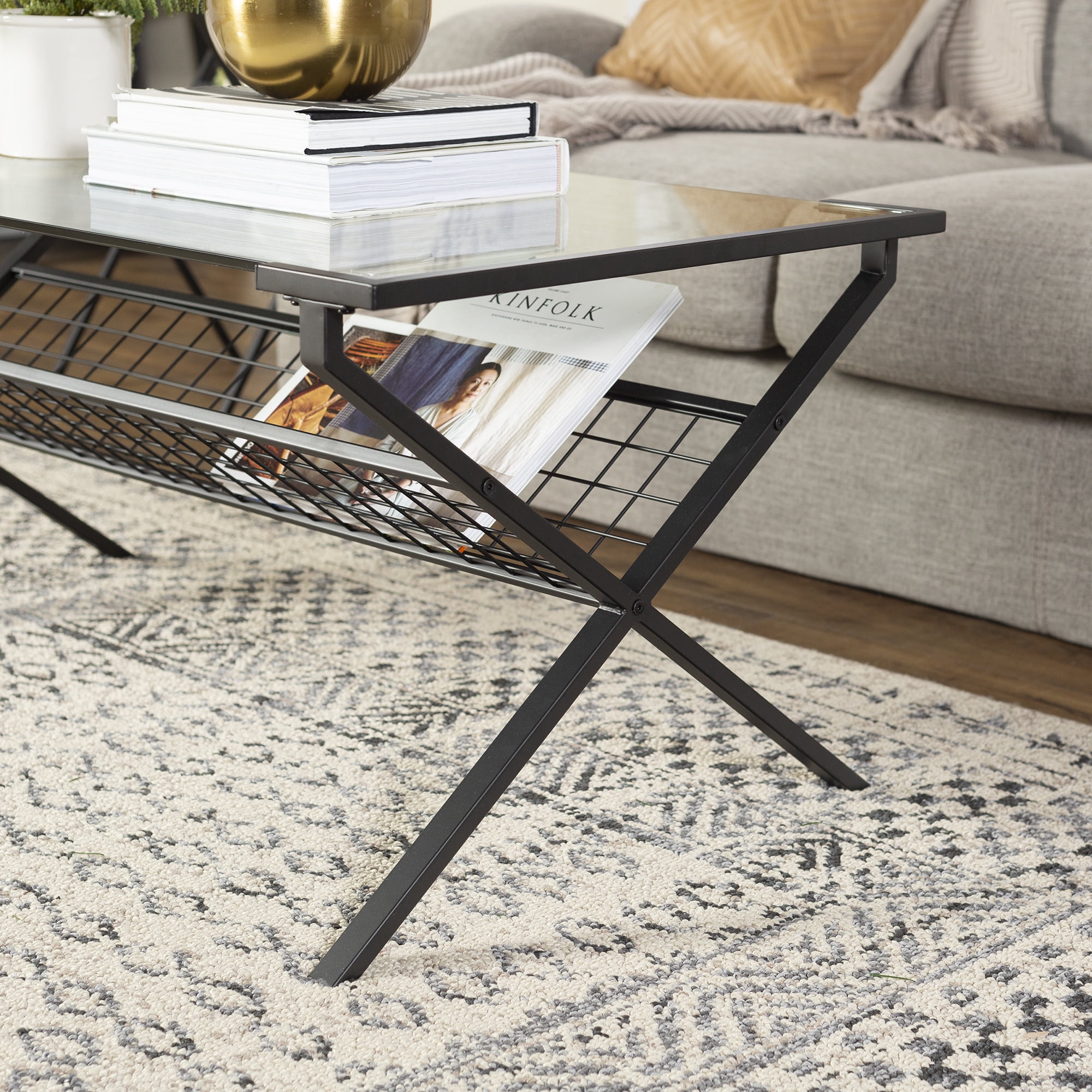 Elaine Metal & Glass with Magazine Holder Coffee Table by Chateau Lyon