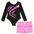 thumbnail image 5 of YONGHS Kids Girls Gymnastics Active Dancewear Long Sleeve Leotard Bodysuit with Shorts Set Pink 12, 5 of 7