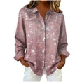 thumbnail image 2 of ClodeEU Women' s Long Sleeve Shimmer Daily Print Button Down Shirt,Fashion Loose Fit Top Pink,Womens Plus XXL, 2 of 6