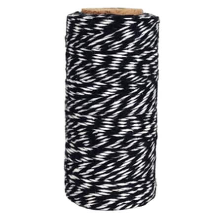 Just Artifacts ECO Bakers Twine 240yd 4Ply Striped Black - Decorative Bakers Twine for DIY Crafts and Gift