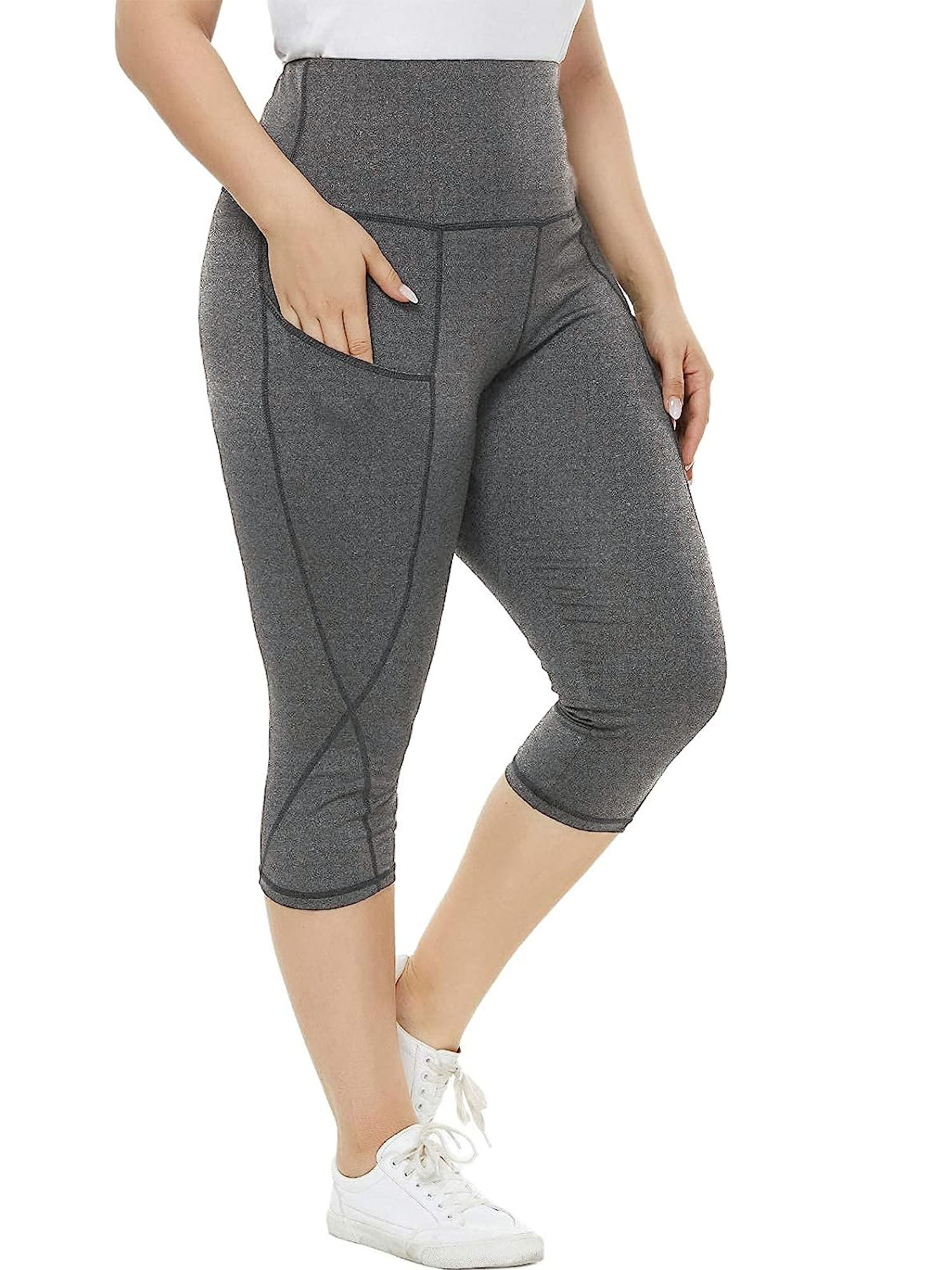 FORJOE Capri Plus Size Leggings for Women with Pockets Tummy Control High Waist Workout Yoga