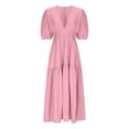 thumbnail image 5 of Hrsba Womens Summer Short Sleeve Dress,Plus Size Casual Dress for Womens,Ladies Casual Fashion Puff Sleeve V-Neck Long Dress, 5 of 5