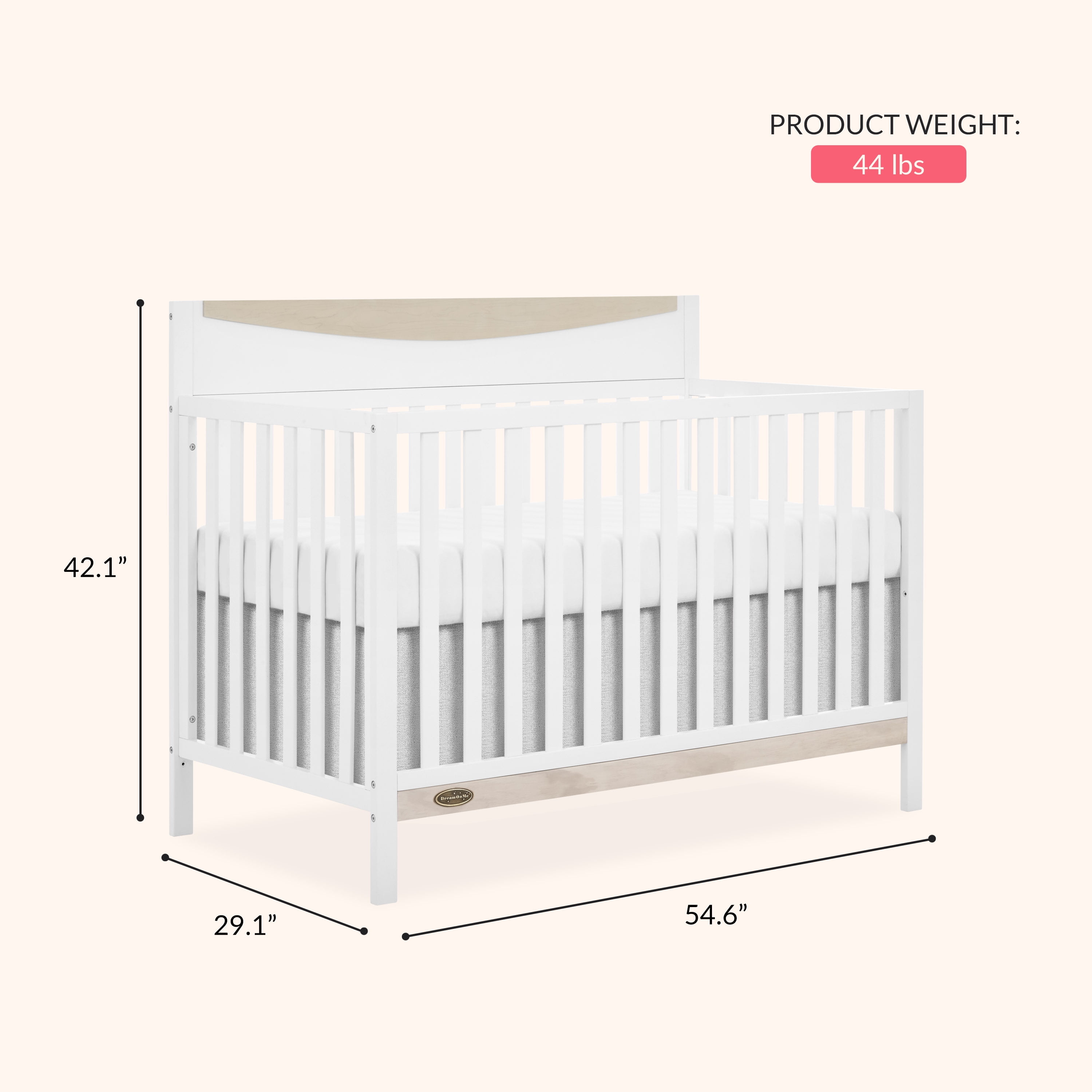 Dream On Me Emerson Convertible Crib, White & Vintage White Oak